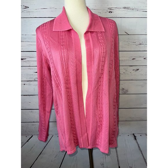 Exclusively Misook Cardigan‎ Sweater Petite Large PL Pink Cable Knit cableknit - Picture 6 of 11